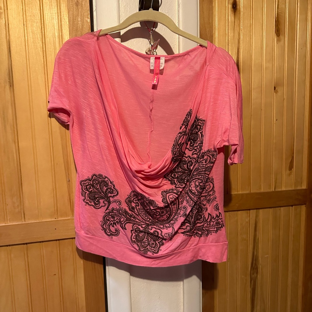 Heart n Soul Pink & Black Scoop Neck Blouse